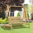 OUTSUNNY - Balancelle de jardin 2 places dim. 1,8L x 1,2l x 1,85H m accoudoirs supports verres bois de mélèze pré-huilé - vignette