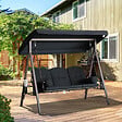 OUTSUNNY - Balancelle de jardin 3 places grand confort toit inclinaison réglable coussins plateaux rétractables polyester filé noir - vignette