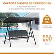 OUTSUNNY - Balancelle de jardin 3 places grand confort toit inclinaison réglable assise et dossier ergonomique acier époxy textilène noir - vignette