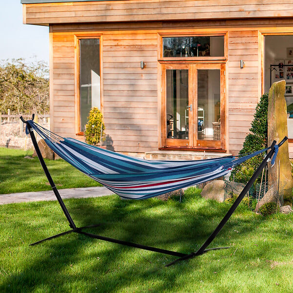 OUTSUNNY - Hamac de jardin avec support en métal époxy hamac sur pied 1 place charge max. 120 Kg sac transport multicolore - large