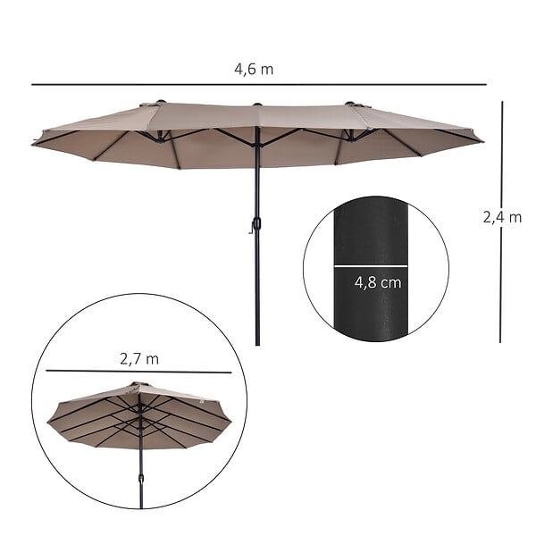 OUTSUNNY - Parasol de jardin XXL parasol grande taille 4,6L x 2,7l x 2,4H m ouverture fermeture manivelle acier polyester haute densité marron - large