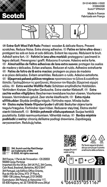 SCOTCH - Patin feutre laine adhésif SCOTCH beige 24 x 22 mm x12 - large