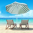 OUTSUNNY - Parasol inclinable octogonal de plage Ø 180 cm tissu polyester haute densité anti-UV mât démontable vert blanc rayé - vignette