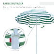 OUTSUNNY - Parasol inclinable octogonal de plage Ø 180 cm tissu polyester haute densité anti-UV mât démontable vert blanc rayé - vignette