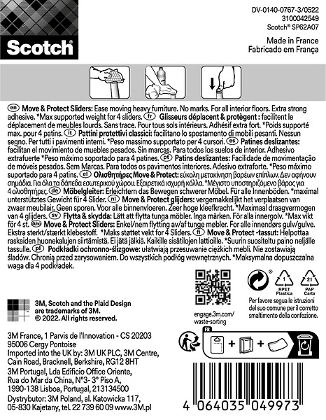 SCOTCH - Glisseur alvéolé adhésif SCOTCH gris métal diam 30mm x4 - large