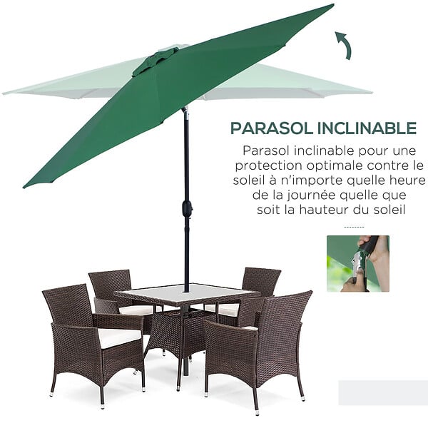 OUTSUNNY - Parasol en métal rond polyester 180g/m² manivelle inclinable Ø 2,95 x 2,5 m vert - large