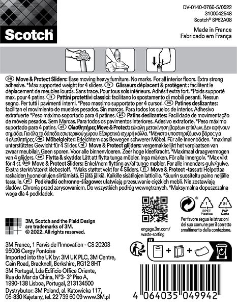 SCOTCH - Glisseur alvéolé adhésif SCOTCH gris métal 24 x 24 mm x8 - large