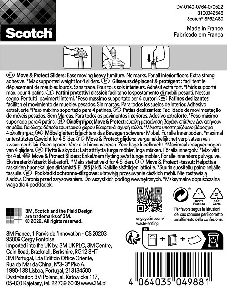 SCOTCH - Glisseur alvéolé adhésif SCOTCH gris métal 35 x 24 mm x4 - large