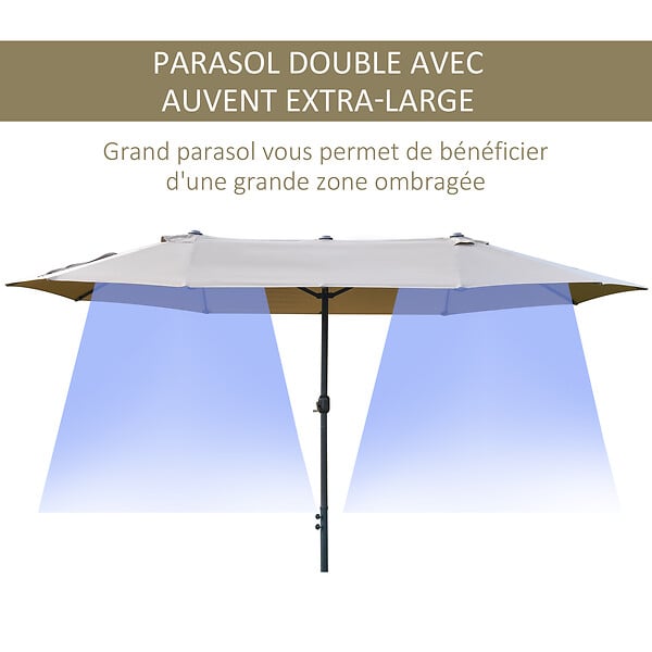 OUTSUNNY - Parasol de jardin XXL parasol grande taille 4,6L x 2,7l x 2,4H m ouverture fermeture manivelle acier polyester haute densité café latte - large