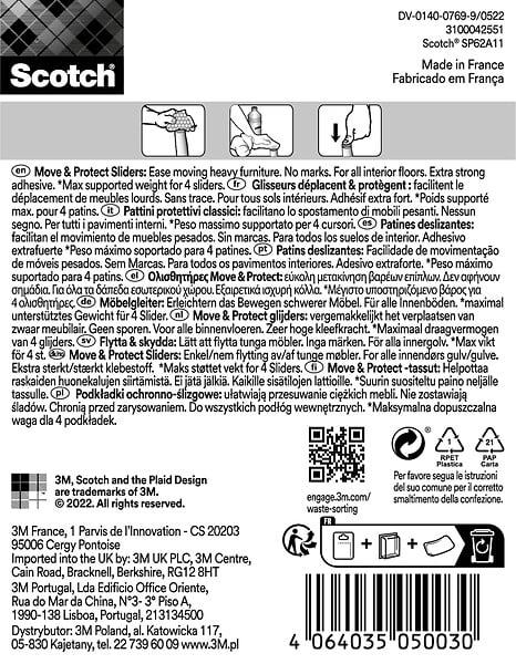 SCOTCH - Glisseur alvéolé adhésif SCOTCH gris métal 40 x 40 mm x4 - large