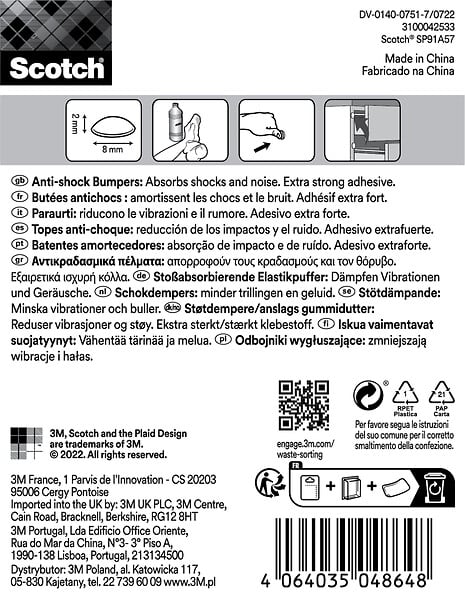 SCOTCH - Dome amortisseur adhésif SCOTCH translucide diam 8mm x16 - large