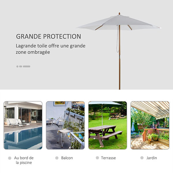 OUTSUNNY - Parasol droit hexagonal de jardin grande taille dim. Ø 2,5 x 2,3H m bambou polyester crème - large