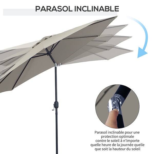OUTSUNNY - Parasol inclinable octogonal Ø 3 x 2,45 m ouverture fermeture par manivelle métal polyester haute densité gris clair - large