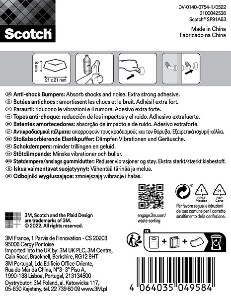 SCOTCH - Dome amortisseur adhésif SCOTCH blanc  21x21mm x6 - large