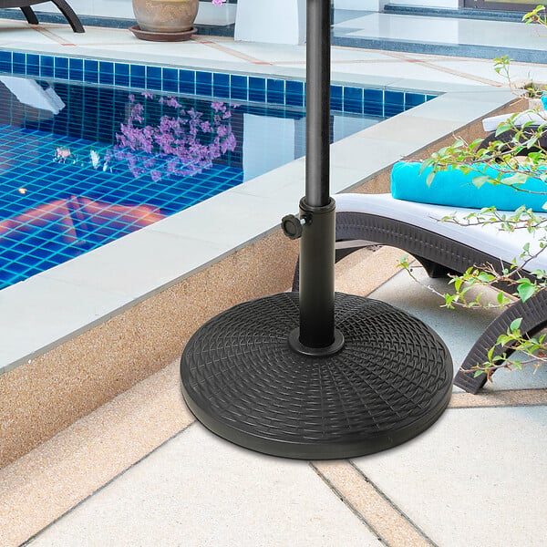 OUTSUNNY - Pied de parasol rond base de lestage Ø 44 x 32 cm résine imitation rotin poids net 11 Kg noir - large