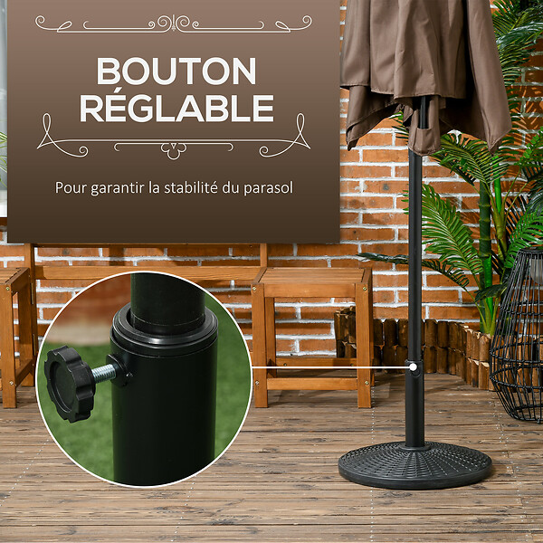 OUTSUNNY - Pied de parasol rond base de lestage Ø 44 x 32 cm résine imitation rotin poids net 11 Kg noir - large