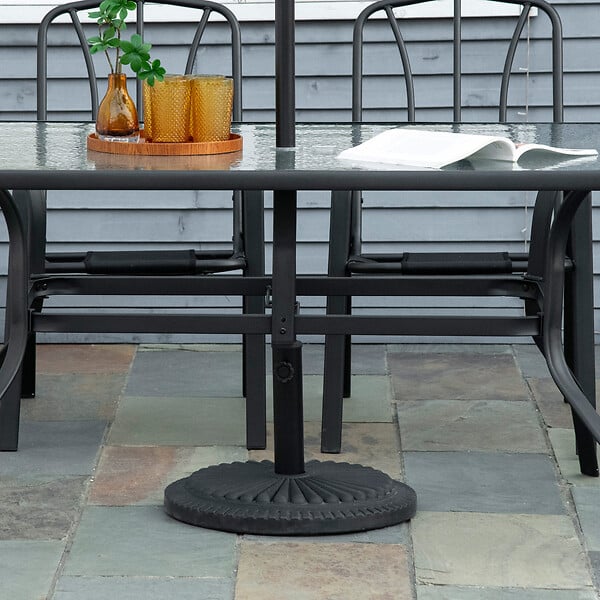 OUTSUNNY - Pied de parasol base de lestage parasol rond ciment HDPE motif rosace Ø 49 cm poids net 15 Kg noir - large