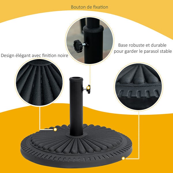 OUTSUNNY - Pied de parasol base de lestage parasol rond ciment HDPE motif rosace Ø 49 cm poids net 15 Kg noir - large