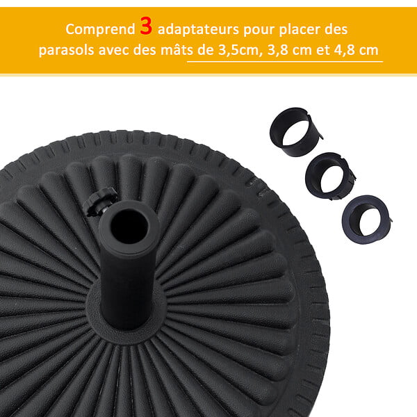 OUTSUNNY - Pied de parasol base de lestage parasol rond ciment HDPE motif rosace Ø 49 cm poids net 15 Kg noir - large