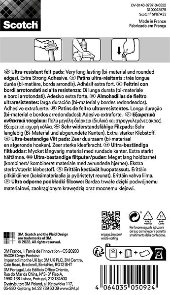 SCOTCH - Patin feutre bi-mat adhésif arrondi SCOTCH gris/blanc diam 17mm x16 - large