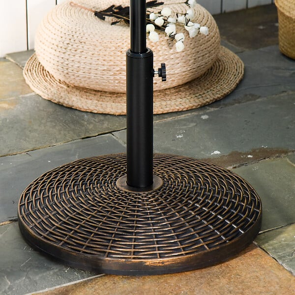 OUTSUNNY - Pied de parasol rond base de lestage Ø 53 x 35,5 cm résine imitation rotin poids net 25 Kg noir bronze - large