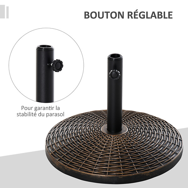OUTSUNNY - Pied de parasol rond base de lestage Ø 53 x 35,5 cm résine imitation rotin poids net 25 Kg noir bronze - large