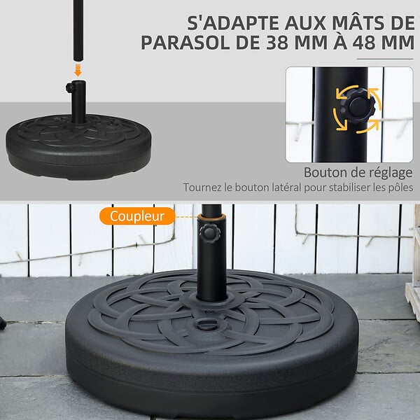 OUTSUNNY - Pied de parasol base de lestage parasol rond Ø 56 x 30,5H cm à lester métal PE noir - large