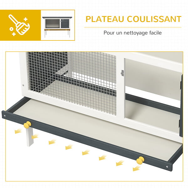 PAWHUT - Clapier sur pied cage à lapin avec niche intérieure toit ouvrant porte verrouillable dim. 90L x 45l x 65H cm noir blanc vert - large