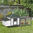 PAWHUT - Poulailler cottage multi-équipement perchoir rampe pondoir enclos tiroir à déjection 196L x 76l x 97H cm bois massif pin gris blanc - vignette