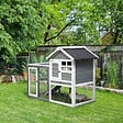 PAWHUT - Clapier cage à lapins multi-équipé : niche supérieure avec rampe, plateau excrément, fenêtre + enclos  extérieur sécurisé 2 portes 122L x 63l x 92H cm gris - vignette