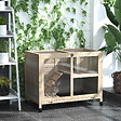 PAWHUT - Clapier à lapin sur roulettes cage à lapin 2 niveaux toit ouvrant verrouillable plateau déjection coulissant rampe niche bois de sapin - vignette