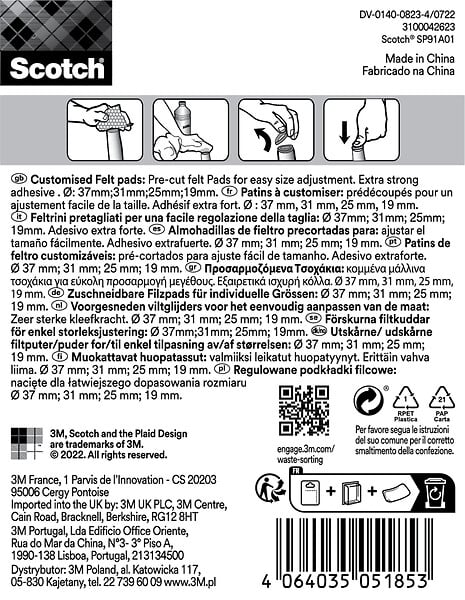SCOTCH - Patin feutre customisable adhésif SCOTCH beige diam 37,31,25,19 mm x4 - large