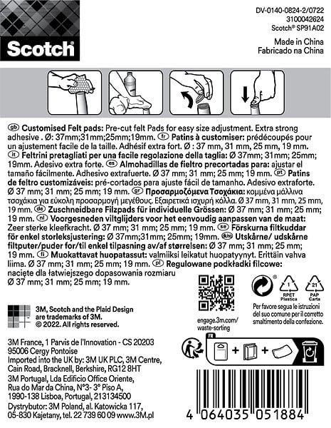 SCOTCH - Patin feutre customisable adhésif SCOTCH marron diam 37,31,25,19 mm x4 - large