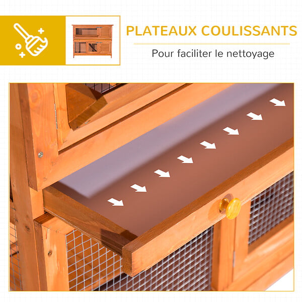 PAWHUT - Cage a lapin poulailler clapier en bois de pin de grande taille avec 2 etages 120x48x100 cm - large