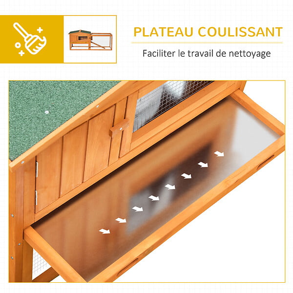 PAWHUT - Clapier cage à lapins rongeurs 2 étages tiroir déjection enclos extérieur toit ouvrant dim. 156L x 58l x 68H cm bois sapin pré-huilé - large