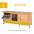 PAWHUT - Clapier sur pieds - cage à lapin - 2 plateaux coulissants à excrément, 2 portes verrouillables, toit bitumé ouvrant, râtelier à foin - bois sapin pré-huilé - vignette