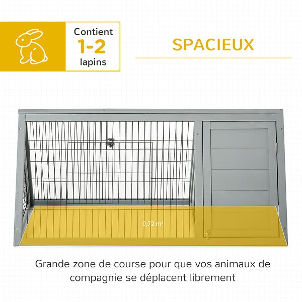 PAWHUT - Clapier triangulaire de sol enclos extérieur niche double porte dim. 116L x 62l x 52,5H cm métal bois sapin gris - large