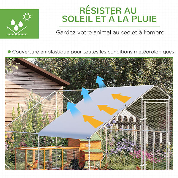 PAWHUT - Enclos poulailler chenil 12 m² - parc grillagé dim. 4L x 3l x 2H m - espace couvert - acier galvanisé - large