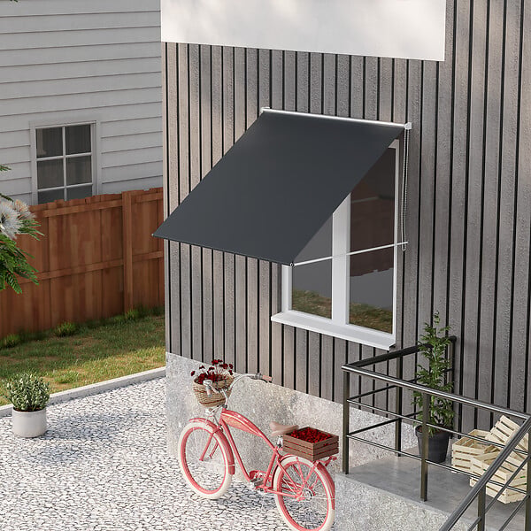 OUTSUNNY - Store banne manuel inclinaison réglable acier alu. dim. 150L x 120l (avancée) cm polyester imperméabilisé anti-UV gris - large