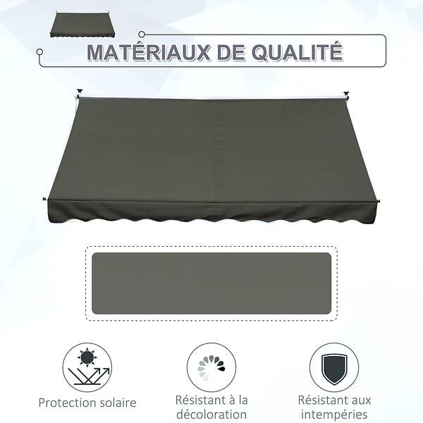 OUTSUNNY - Store banne manuel rétractable 3L x 1,5l m inclinaison et hauteur réglable installation rapide métal alu polyester anti-UV gris - large