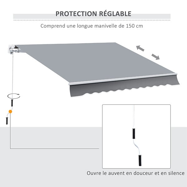 OUTSUNNY - Store banne manuel rétractable alu. polyester imperméabilisé haute densité 4 x 2,5 m gris - large