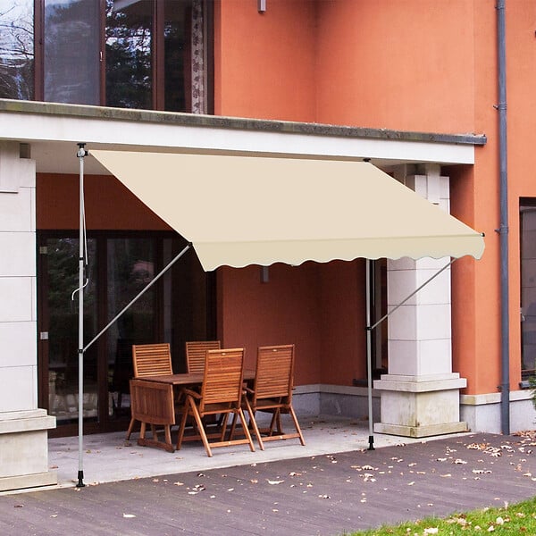 OUTSUNNY - Store banne manuel rétractable 3L x 1,5l m inclinaison et hauteur réglable installation rapide métal alu polyester anti-UV beige - large