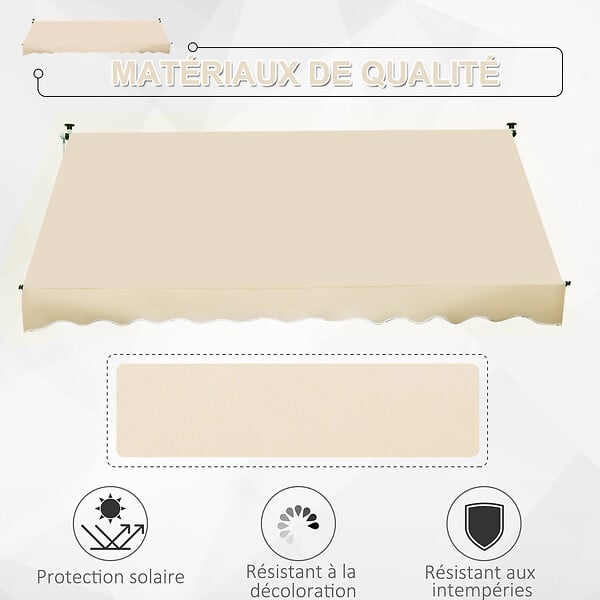 OUTSUNNY - Store banne manuel rétractable 3L x 1,5l m inclinaison et hauteur réglable installation rapide métal alu polyester anti-UV beige - large