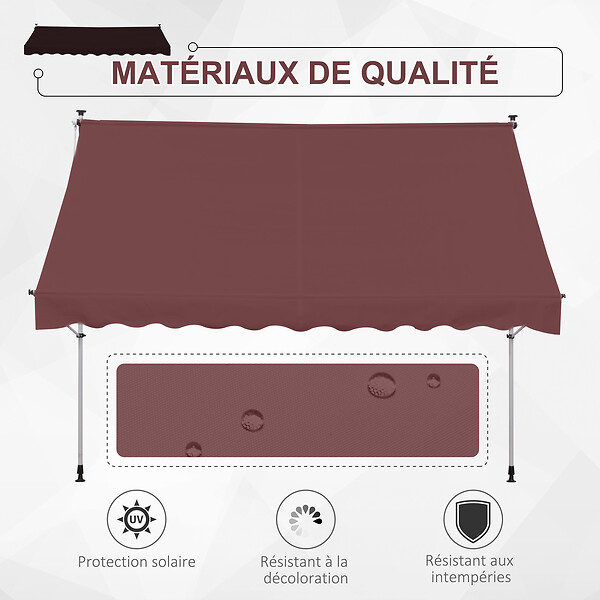 OUTSUNNY - Store banne manuel rétractable 3L x 1,5l m inclinaison et hauteur réglable installation rapide métal alu polyester anti-UV bordeaux - large