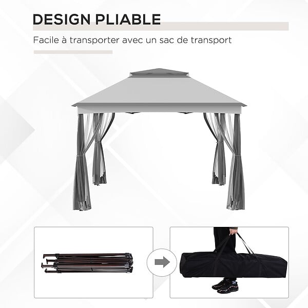OUTSUNNY - Tonnelle barnum de jardin pop-up pliant 3,25L x 3,25l x 2,7H m acier polyester moustiquaires + sac de transport gris - large