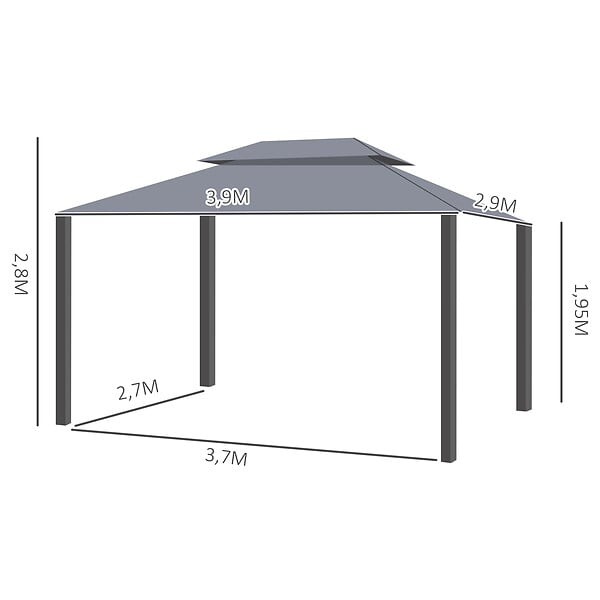 OUTSUNNY - Tonnelle barnum pavillon de jardin style colonial double toit toile moustiquaires et toiles amovibles 3,9L x 2,9l x 2,8H m gris - large