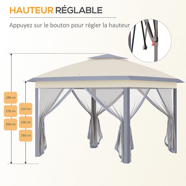 OUTSUNNY - Tonnelle barnum automatique pop-up dim. 3,3L x 3,3l x 2,88H m moustiquaires sac transport métal oxford marron beige - large
