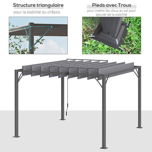 OUTSUNNY - Pergola lames orientables dim. 2,9L x 2,95l x 2,13H m structure alu. acier époxy polyester gris - large