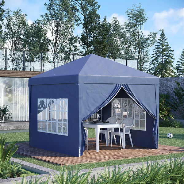 OUTSUNNY - Tonnelle barnum pop-up pliant dim. 3L x 3l x 2,58H m 2 fenêtres sac transport acier Oxford bleu - large