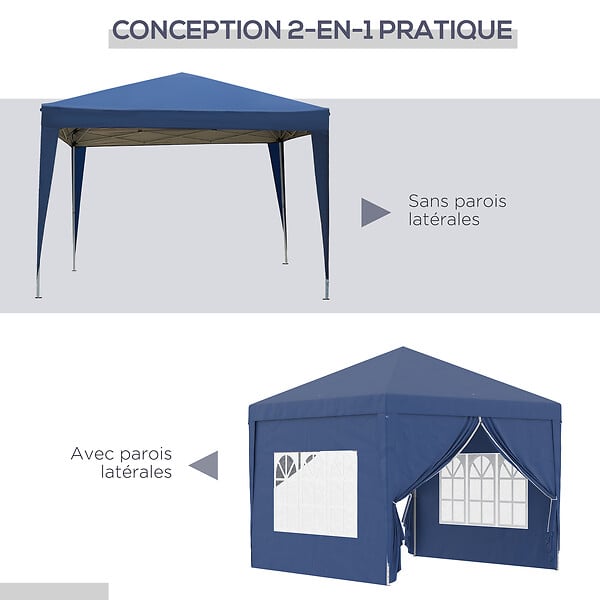 OUTSUNNY - Tonnelle barnum pop-up pliant dim. 3L x 3l x 2,58H m 2 fenêtres sac transport acier Oxford bleu - large